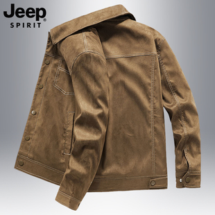 JEEP吉普麂皮羊羔绒外套男冬季中年爸爸加绒加厚休闲运动工装夹克