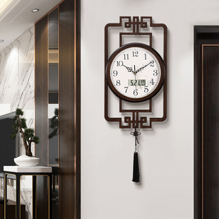 新中式客厅挂钟中国风家用静音钟表创意挂表万年历电子钟时钟挂墙