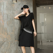 设计感小众韩版宽松两件套连衣裙百褶显瘦气质中长款优雅裙子夏季