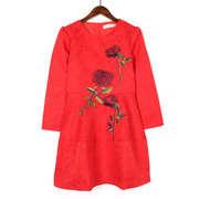 中国风妈妈装春秋季长袖气质刺绣中年女常规中长款打底连衣裙