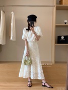 dararose韩系重工刺绣，蕾丝两件套连衣裙女2024夏季气质温柔套装