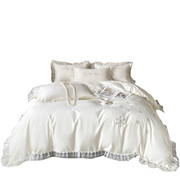 夏季冰丝床单四件套公主风女生床品白色刺绣被套床笠被罩三件套4