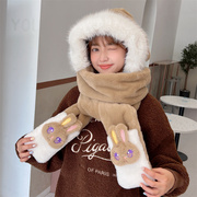 可爱小兔子帽子围巾手套三件套女韩版百搭户外骑行保暖防寒一体帽