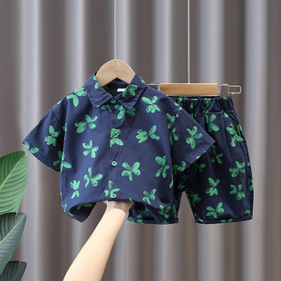 男童夏装套装2023洋气韩版短袖衬衫两件套潮小儿童宝宝衣服潮