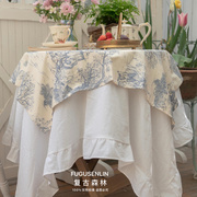 复古森林ins网红简约白色荷叶边褶皱桌布餐桌茶几台布拍摄背景布