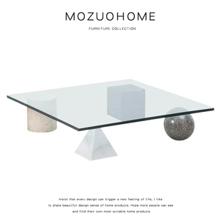 mozuo墨佐北欧简约设计师几何，天然大理石异形，创意ins钢化玻璃茶几