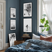 黑白风景装饰画客厅沙发背墙画卧室床头三联挂画海边椰树冲浪壁画