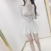 2024韩版连衣裙女秋冬款白色，纯欲高领长袖打底裙性感气质大摆短裙