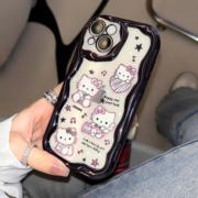 适用iPhone12/13/1415promax苹果11手机壳羽纱精孔镜头透色4个KT猫创意少女心防摔滑全包边高级感保护套