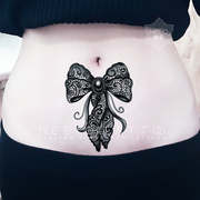 neeio纹身贴 精美黑色蕾丝蝴蝶结 性感遮挡肚脐腹疤痕大图 防水女