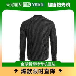 香港直邮ARMANI COLLEZIONI 男士黑灰拼色多材质圆领长袖T恤衫针