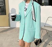 西装外套2021春季韩版气质，显瘦翻领糖果，色单排扣休闲西服女潮