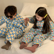 男女童睡衣套装男孩韩版保暖居家冬装儿童卡通加厚三层夹棉家居服