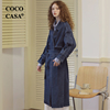 cococasa原创设计2024春秋蓝色，牛仔风衣女中长款系带欧货大牌外套