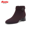 bata时装靴女冬季商场，羊绒皮通勤百搭粗跟短筒靴23329dd3
