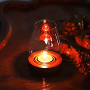实木玻璃烛台摆件电子充电蜡烛灯复古香薰轻奢茶室禅意防风蜡烛罩