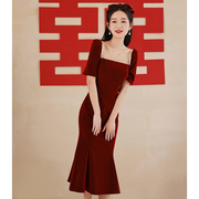 鱼尾敬酒服新娘订婚连衣裙，小个子2023红色，礼服女夏季平时可穿