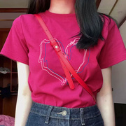 玫红色纯棉日系短袖t恤少女生夏装2023学生休闲穿搭港风上衣