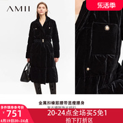 Amii黑色金丝绒羽绒服女冬季2023中长款加厚棉服女款棉衣外套