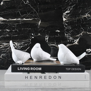 现代创意时尚北欧风格陶瓷哑白色小鸟三件套摆件家居桌面软装饰品