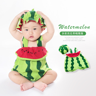 夏季婴儿爬服西瓜造型连体衣0-1岁男女宝宝2拍照摄影儿童表演服装
