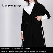 lapargay纳帕佳2024女式黑色，中长款针织外套，长袖开衫休闲上衣