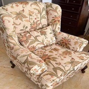 美式实木老虎椅单人客厅r提花布艺沙发小户型卧室休闲椅复古沙发