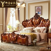 欧式床全实木真皮床，双人床婚床主卧豪华头层牛皮1.8米2.0米大床