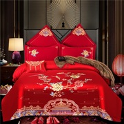 高档婚庆四件套大红色1.5米结婚被套床上用品全棉刺绣，4件套1.8m床
