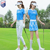 zg-6夏高尔夫服装女球衣服女士短袖，t恤女蓝色，上衣显瘦白色长裤子
