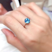 天然伦敦蓝托帕石戒指女款韩版宝石水晶指环饰品国潮礼物银首饰