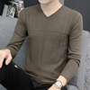 男士毛衣v领秋季韩版潮流，青年薄款打底衫上衣，修身纯色针织长袖t恤