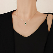 绿水晶吊坠项链女纯银轻奢小众设计感高级锁骨链时尚气质百搭颈链