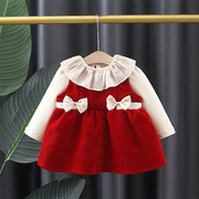 1-4岁女童秋装洋气连衣裙20232婴儿周岁背心裙3宝宝红色裙子