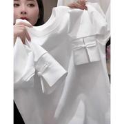 新中式白色长袖T恤女春季高级感气质国风小衫盘扣圆领打底衫上衣