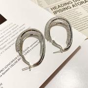s925银针复古风几何，u形耳扣女韩国时尚网红气质水晶网格耳环