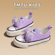 TMTU KIDS 原创DIY紫色蕾丝蝴蝶结~女童帆布鞋秋冬款休闲软底板鞋