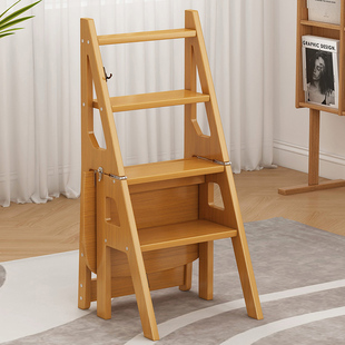 实木折叠梯凳家用室内儿童，多功能登高梯，两用踏板楼梯创意靠背椅子