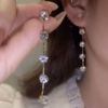 s925银针韩国时尚个性流苏，水晶珠珠耳环，长款耳坠气质设计耳饰