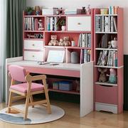 儿童学习桌家用书桌书柜，一体学生书架组合女童桌椅套装女孩写字桌