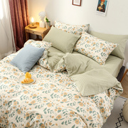 简约小清新韩式卡通全棉四件套床上用品双人纯Q棉被套床单床笠床
