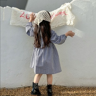 韩版儿童格子复古连衣裙，2023秋季宝宝洋气裙子，儿童棉布裙时尚