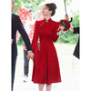 推红色旗袍敬酒服新娘，新中式订婚礼服裙女回门连衣裙结婚红裙子