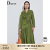 IDPAN女装捏褶系带设计时尚修身显瘦X版型西装领军绿长袖连衣裙女