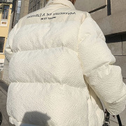 白色韩版加厚立领拼接肌理保暖棉服外套女2022年秋冬棉袄上衣