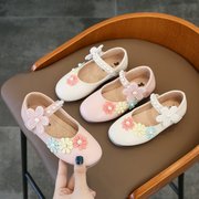 女童公主鞋2023春秋款单鞋，儿童鞋子平底小女孩花朵软底学生鞋皮鞋