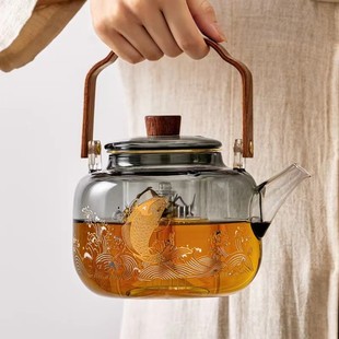 围炉煮茶壶透黑提梁壶玻璃烧水泡茶壶电陶炉煮茶器炭火炉蒸煮一体