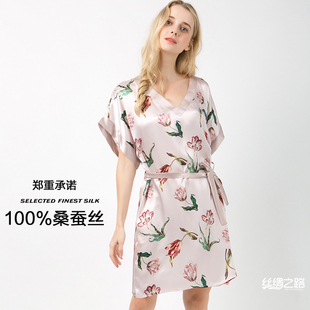 真丝睡裙100%桑蚕丝夏季薄款睡衣杭州丝绸短袖，宽松加大码家居服女