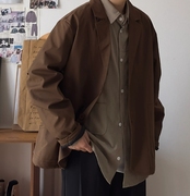b东日系男装原创咖啡色日系复古户外休闲纯色，简约小西装夹克外套