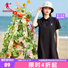 中国乔丹女装polo翻领，短袖连衣裙女2024夏季高腰显瘦裙子运动伞裙